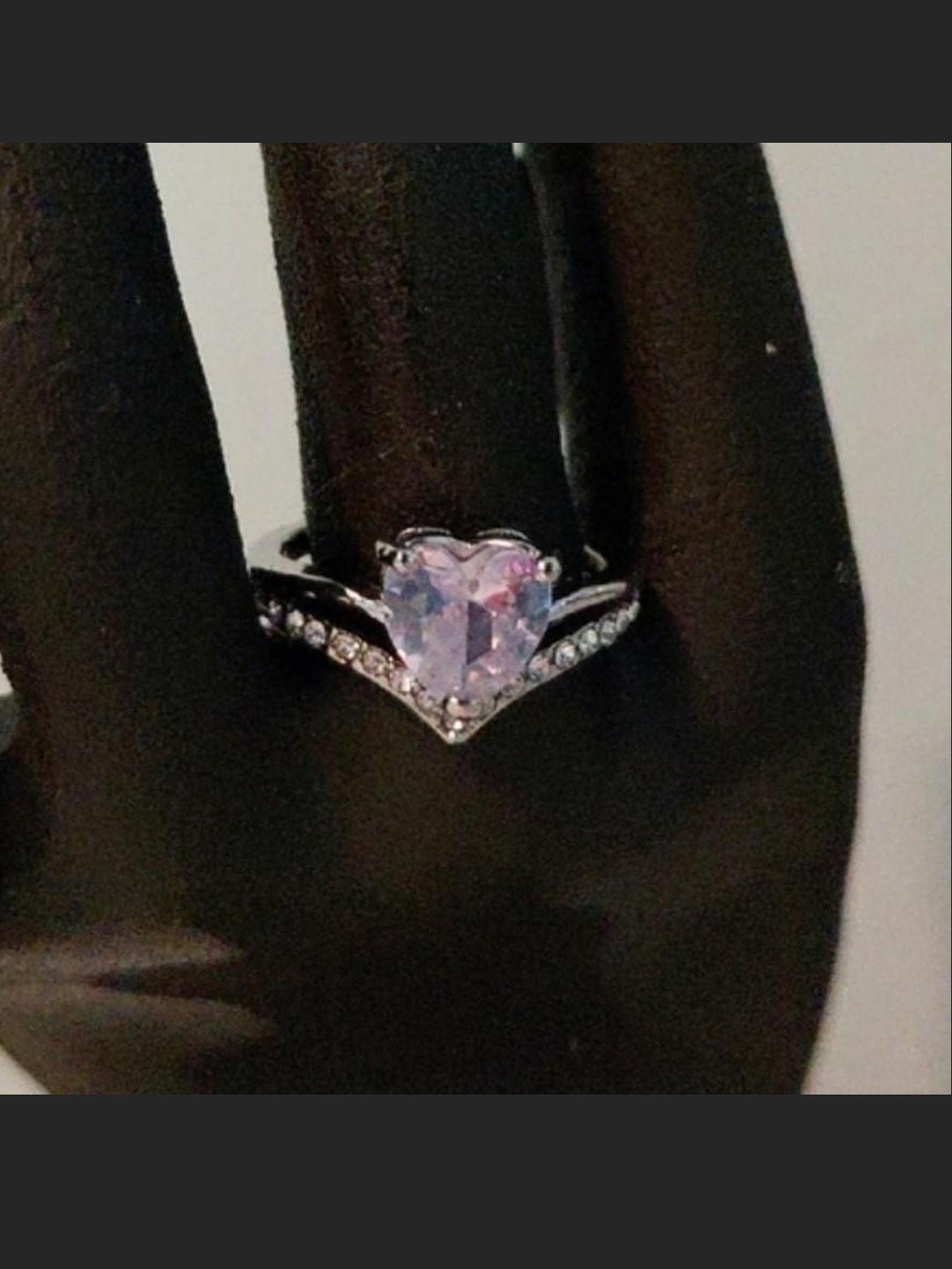 Source Unknown Heart-Shaped Clear Crystal Ring with Accent Stones